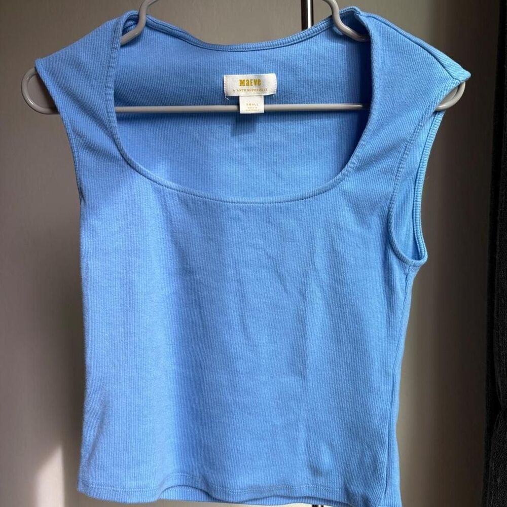 Maeve by Anthropologie Women's Sky Blue Square Neck Crop-Top